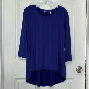 Susan Graver Purple Liquid Knit Hi-Low Hem Peplum Top 3/4 sleeve Sz. M EUC